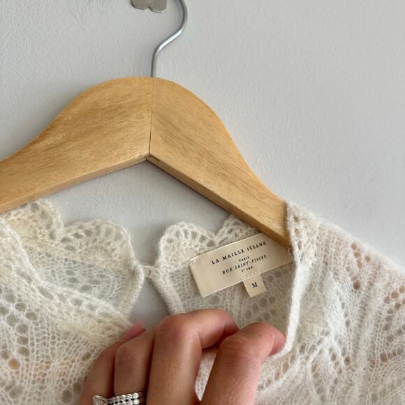 SEZANE Paris Louison Kid Mohair Jumper Knit Pullover Sweater Ecru Ivory M - Picture 5 of 13